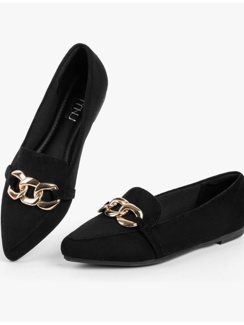 Pointed Toe Suede Slip On Dress work Shoes with Gold Chain